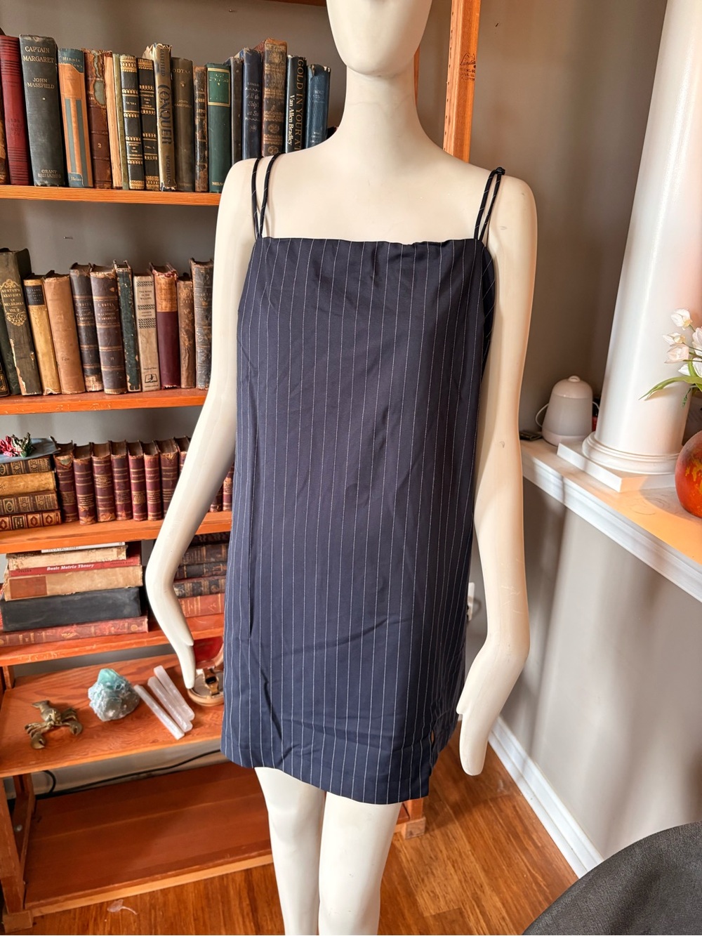Elodie Navy Pinstripe Slip with Double Straps